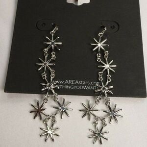 Area Stars Silver Tone Star Drop Earrings New